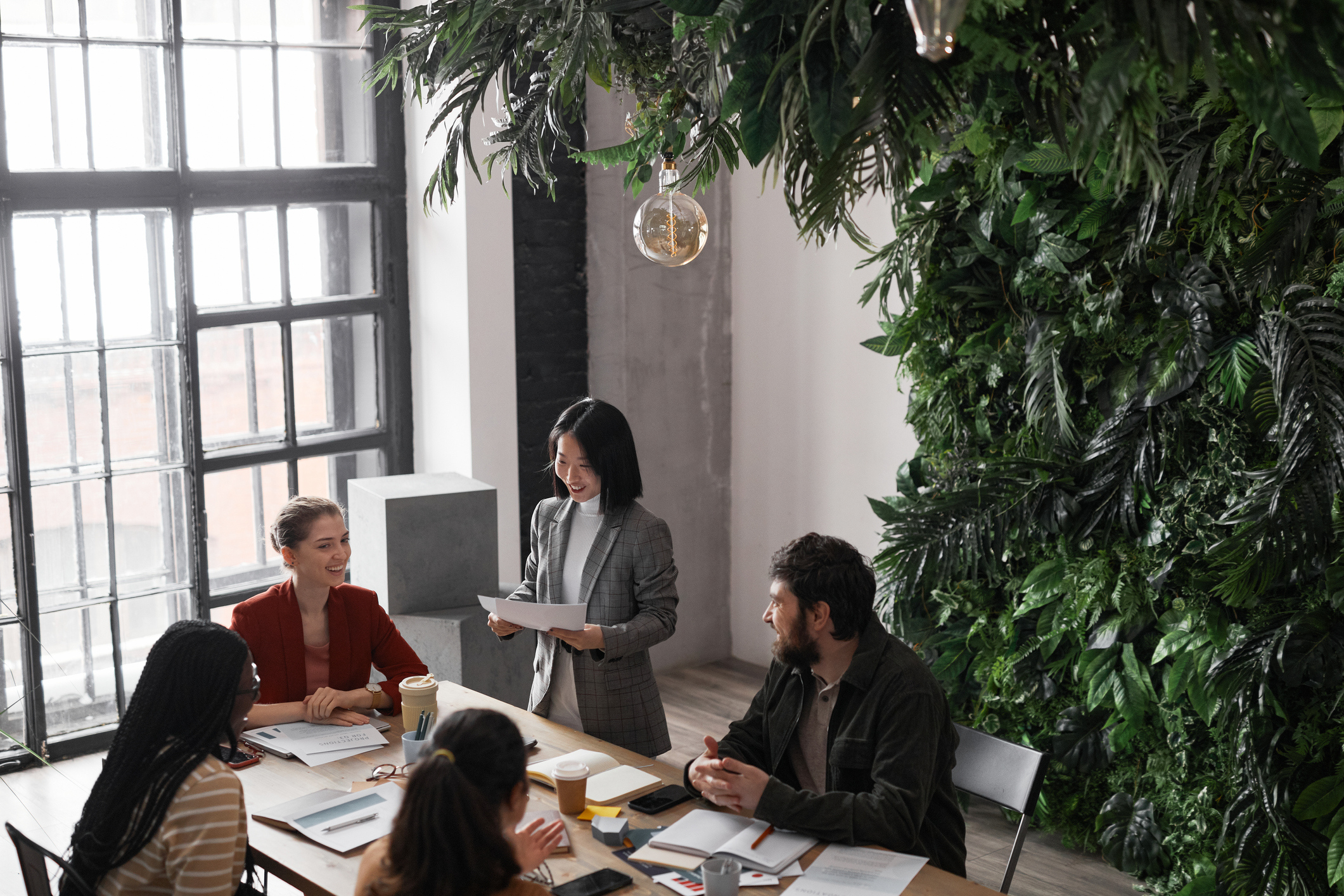 People work together in an office